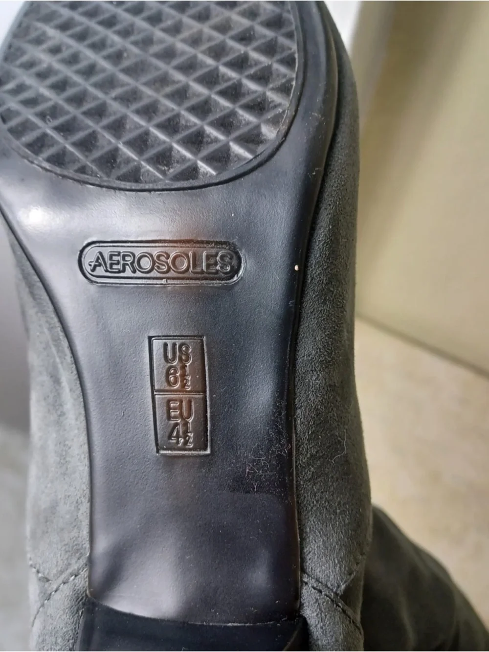 AEROSOLES Slate Gray Suede Mid-Calf Heeled Boots - Picture 6 of 6